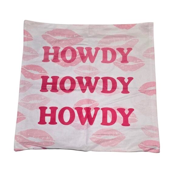 Howdy Howdy Howdy Pink White Lips Smiley Faces Pillow Cover - Picture 1 of 2